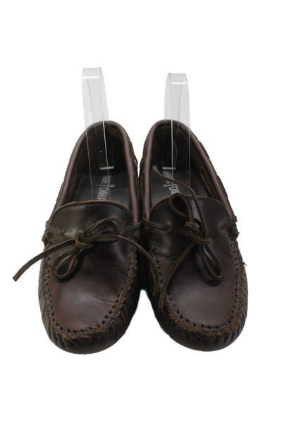 Minnetonka Womens Leather Slip On Bow Accent Slip On Loafers Brown Size 7.5