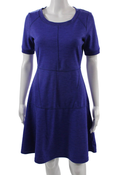 Athleta Womens A-Line Fit & Flare Dress Purple Short Sleeve Crew Neck Size XS