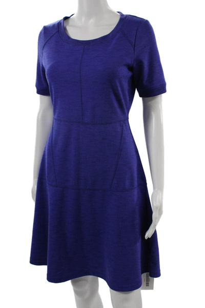 Athleta Womens A-Line Fit & Flare Dress Purple Short Sleeve Crew Neck Size XS