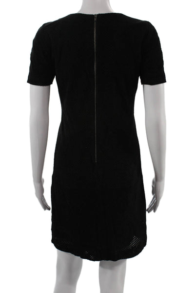 Theory Women Shift Dress Black Silk Crew Neck Knee Length Short Sleeve Size 4