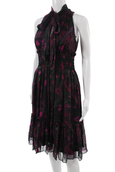 BCBG Max Azria Women Fit & Flare Silk Paisley Sleeveless Midi Dress Size 2