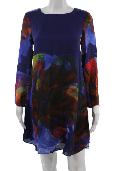 Leifsdottir Anthropologie Womens Dark Blue Floral Dress Long Sleeve Size XS