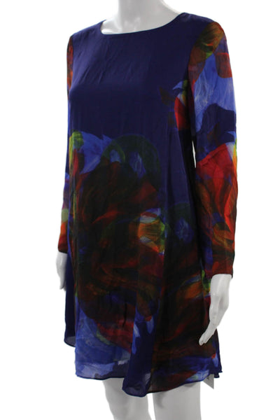 Leifsdottir Anthropologie Womens Dark Blue Floral Dress Long Sleeve Size XS