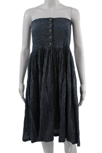 Free People Women Sundress Dark Blue Striped Sleeveless Cotton Size XS