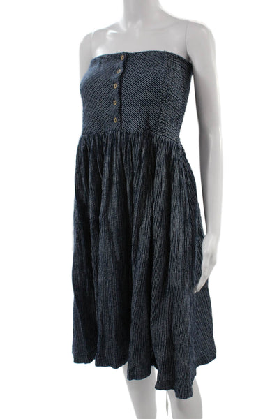 Free People Women Sundress Dark Blue Striped Sleeveless Cotton Size XS