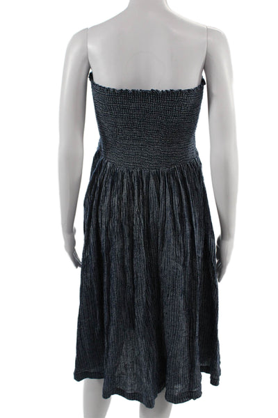 Free People Women Sundress Dark Blue Striped Sleeveless Cotton Size XS