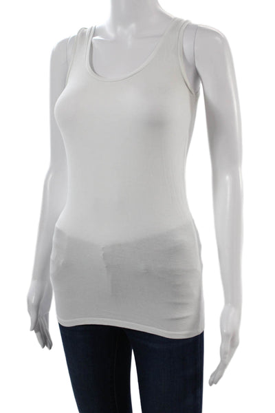 Majestic Filatures Women White Basic Sleeveless Round Neck Tank Size 1