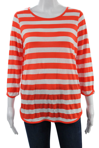 Gretchen Scott Women Orange Striped 3/4 Sleeve T-Shirt Size L