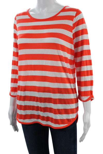 Gretchen Scott Women Orange Striped 3/4 Sleeve T-Shirt Size L