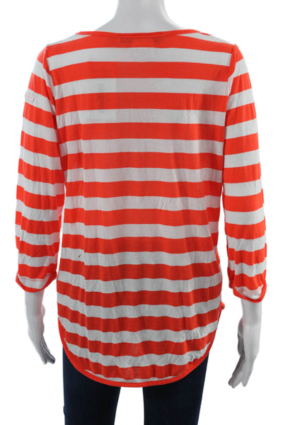 Gretchen Scott Women Orange Striped 3/4 Sleeve T-Shirt Size L