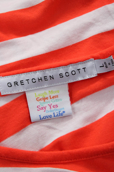 Gretchen Scott Women Orange Striped 3/4 Sleeve T-Shirt Size L
