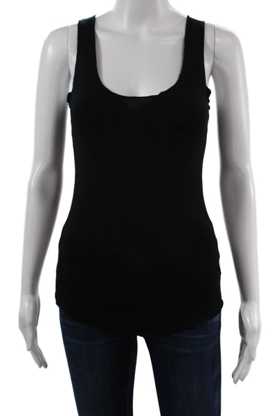 Majestic Filatures Womens Black Basic Tank Top Round Neck Cotton Viscose Size 1