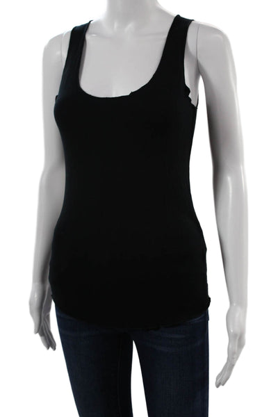 Majestic Filatures Womens Black Basic Tank Top Round Neck Cotton Viscose Size 1
