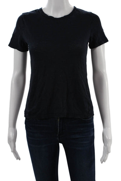 A.L.C. Womens Basic T-Shirt Black 100% Linen Short Sleeve Crew Neck Size XS