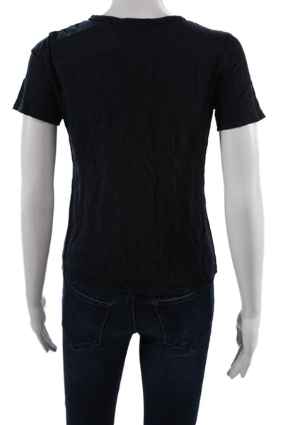A.L.C. Womens Basic T-Shirt Black 100% Linen Short Sleeve Crew Neck Size XS