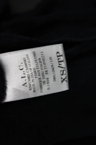 A.L.C. Womens Basic T-Shirt Black 100% Linen Short Sleeve Crew Neck Size XS
