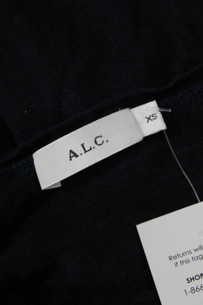 A.L.C. Womens Basic T-Shirt Black 100% Linen Short Sleeve Crew Neck Size XS