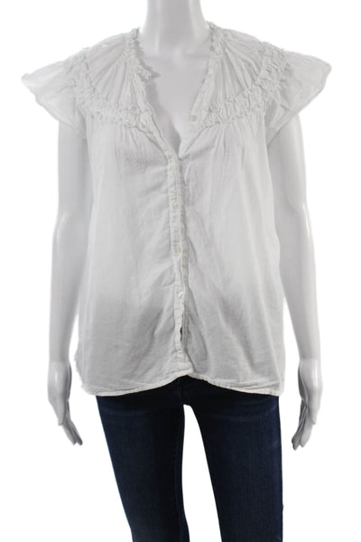 Madison Mathews Women White Cotton Buttonup Blouse Short Sleeve Bohemian Size S