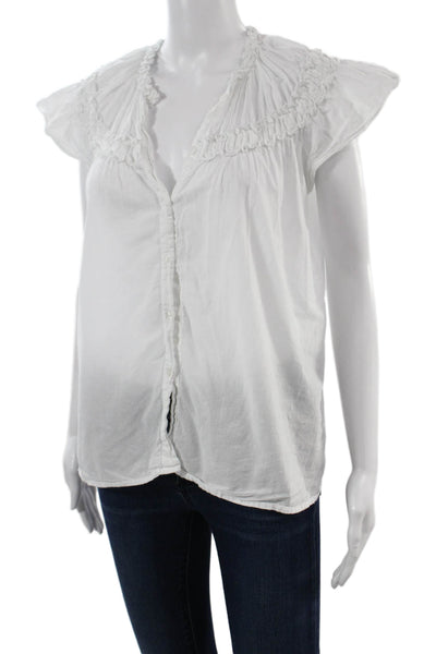 Madison Mathews Women White Cotton Buttonup Blouse Short Sleeve Bohemian Size S