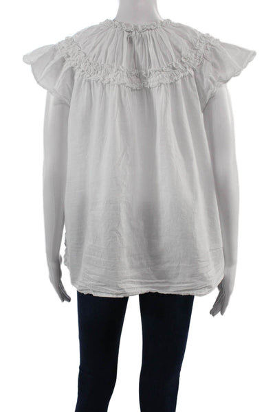 Madison Mathews Women White Cotton Buttonup Blouse Short Sleeve Bohemian Size S