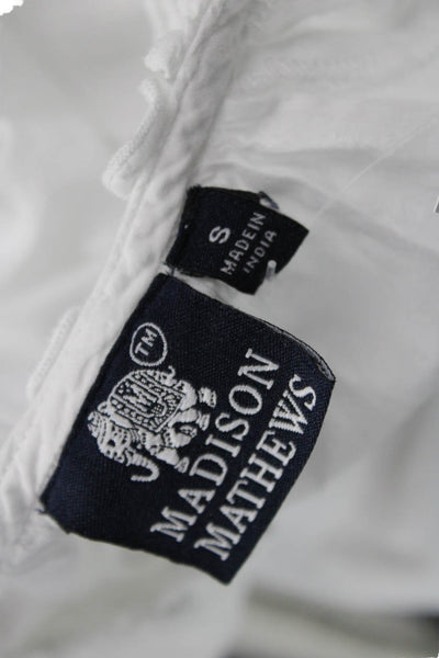 Madison Mathews Women White Cotton Buttonup Blouse Short Sleeve Bohemian Size S