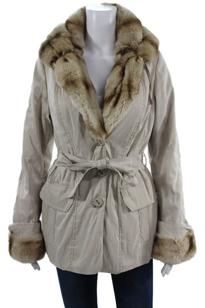 Violanti Womens Designer Beige Parka Button Closure Size S