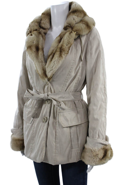 Violanti Womens Designer Beige Parka Button Closure Size S