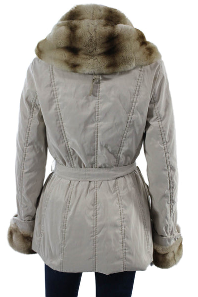 Violanti Womens Designer Beige Parka Button Closure Size S