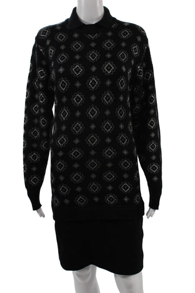 Byblos Womens Sweater Dress Black Argyle Collared Long Sleeve Knee Size 6