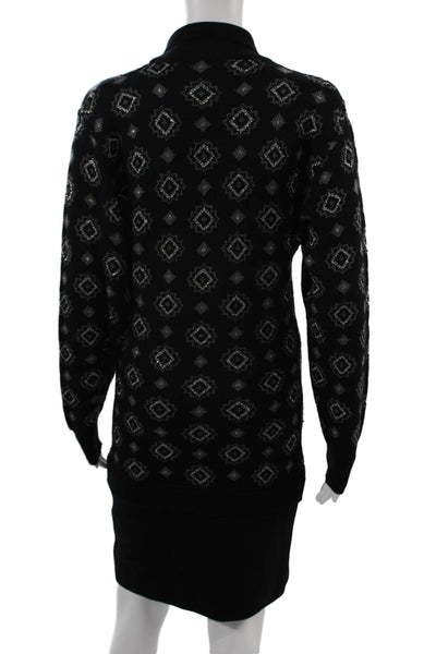 Byblos Womens Sweater Dress Black Argyle Collared Long Sleeve Knee Size 6