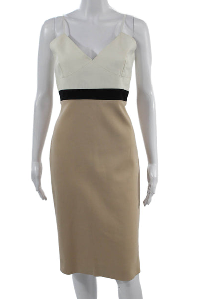Victoria Beckham Women Sheath Dress Beige V-Neck Sleeveless Size 8