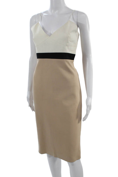 Victoria Beckham Women Sheath Dress Beige V-Neck Sleeveless Size 8