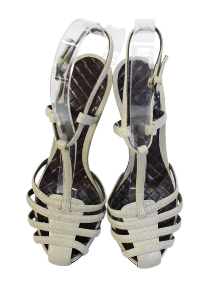Bottega Veneta Womens Leather Slingbacks Sandal Heels Off White Size 36.5 6.5