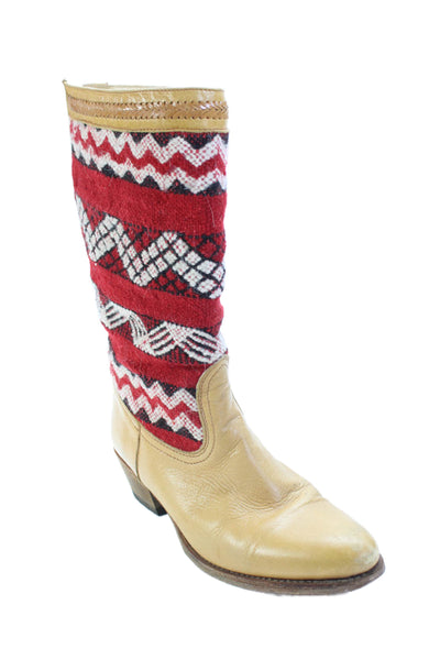 Cobra Society Womens Wool Geometric Mid-Calf Heeled Western Boots Tan Size 10