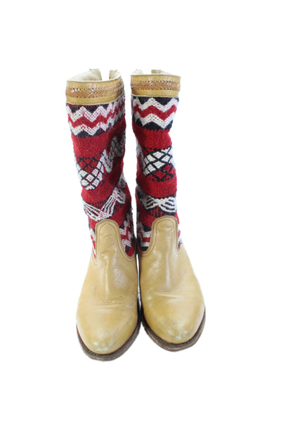 Cobra Society Womens Wool Geometric Mid-Calf Heeled Western Boots Tan Size 10