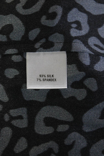 Tucker Womens Leopard Silk Blend Blouse High Neck Button Long Sleeve Size 2XS