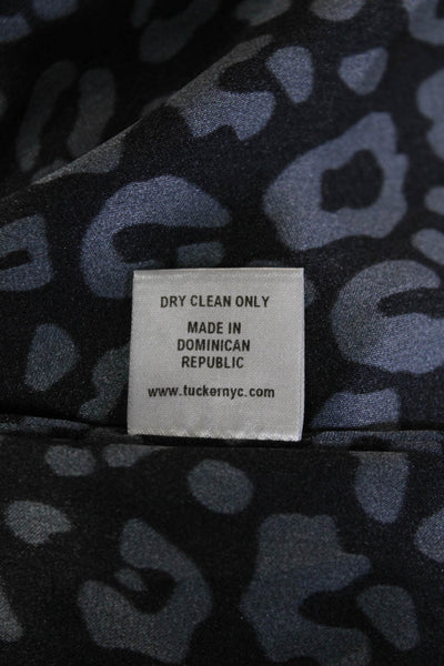 Tucker Womens Leopard Silk Blend Blouse High Neck Button Long Sleeve Size 2XS