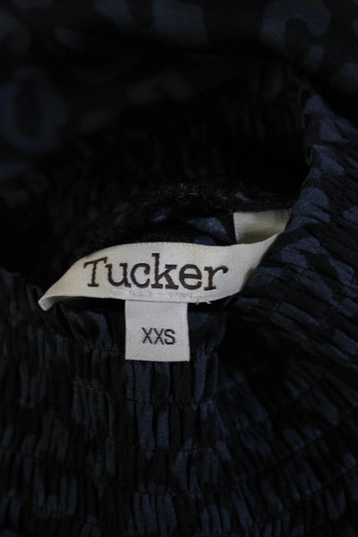 Tucker Womens Leopard Silk Blend Blouse High Neck Button Long Sleeve Size 2XS