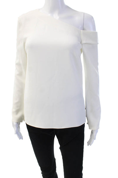 Tibi Womens White Long Sleeve Zip Blouse Triacetate Polyester Designer Size 00