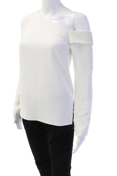 Tibi Womens White Long Sleeve Zip Blouse Triacetate Polyester Designer Size 00