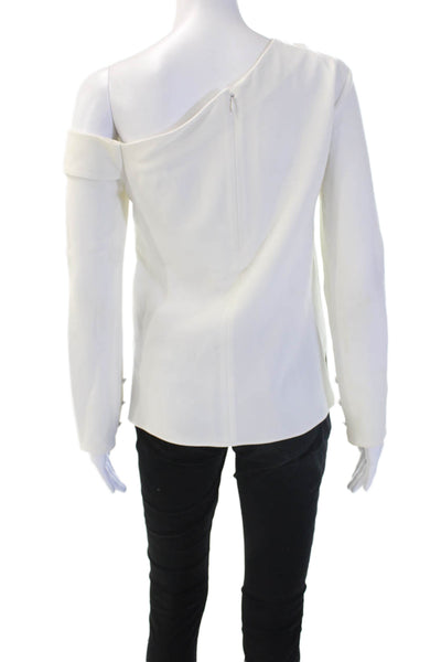 Tibi Womens White Long Sleeve Zip Blouse Triacetate Polyester Designer Size 00