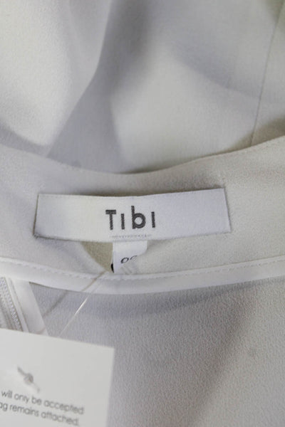 Tibi Womens White Long Sleeve Zip Blouse Triacetate Polyester Designer Size 00