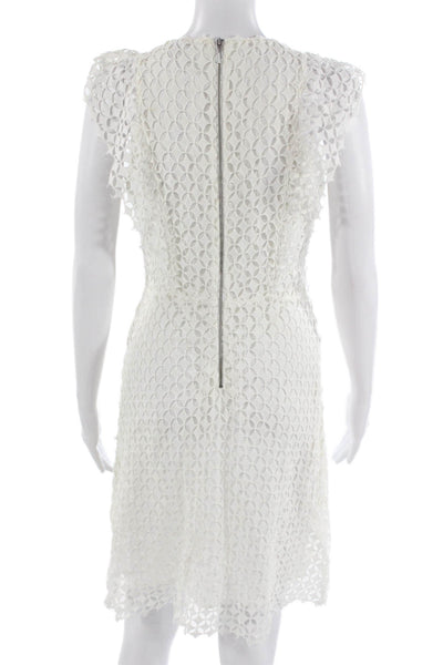 Elie Tahari Women Fit & Flare Dress White V Neck Knee Length Zip Size 4