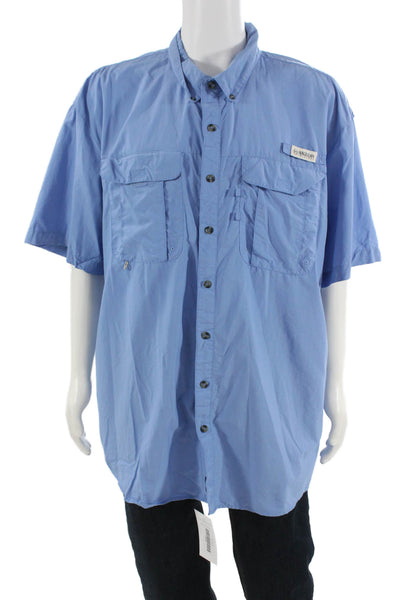 Magellan Men Button-Down Shirt Short Sleeve Blue 100% Nylon Fish Size 3XL