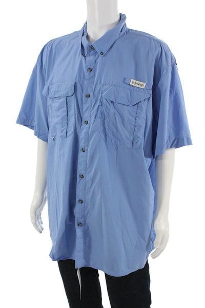 Magellan Men Button-Down Shirt Short Sleeve Blue 100% Nylon Fish Size 3XL