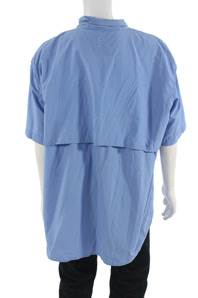 Magellan Men Button-Down Shirt Short Sleeve Blue 100% Nylon Fish Size 3XL