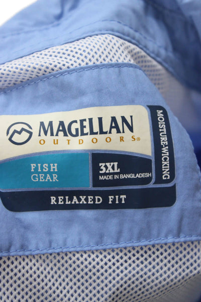 Magellan Men Button-Down Shirt Short Sleeve Blue 100% Nylon Fish Size 3XL