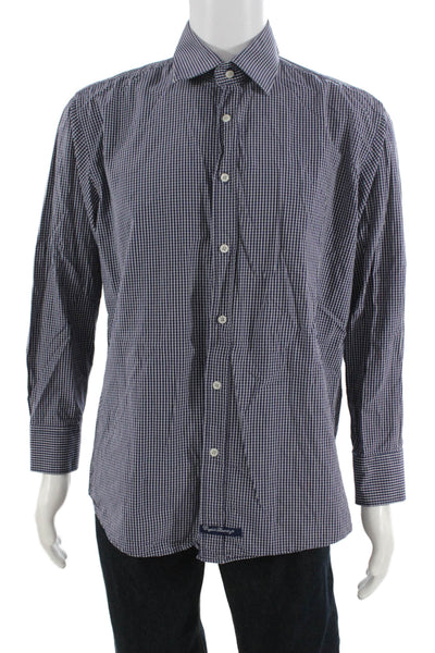 English Laundry Mens Dark Blue Checked Point Collar Button-Up Shirt Size L