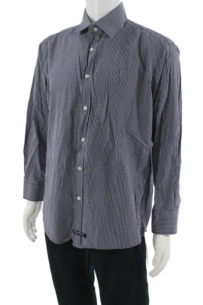 English Laundry Mens Dark Blue Checked Point Collar Button-Up Shirt Size L