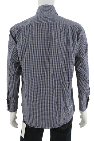 English Laundry Mens Dark Blue Checked Point Collar Button-Up Shirt Size L